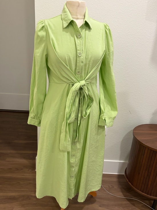 Chicme Dresses & Skirts - Lime Green Button-Front Tie-Waist Midi Dress